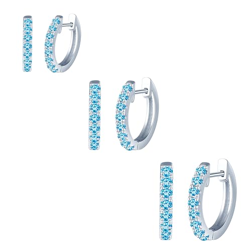 CONILOK 3 Paare Zirkonia Ohrringe Silber 925 Creolen Blau Ohrringe Set 10,12,14MM Damen Schmuck Ohrring Set Kleine Geschenke für Frauen Freundin Mama Geburtstag Weihnachtstag Valentinstag von CONILOK