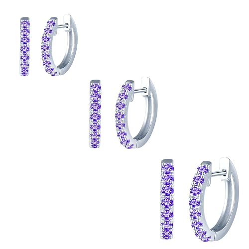 CONILOK 3 Paare Zirkonia Ohrringe Silber 925 Creolen Lila Ohrringe Set 10,12,14MM Damen Schmuck Ohrring Set Geschenke für Frauen Freundin Mama Geburtstag Weihnachtstag Valentinstag von CONILOK