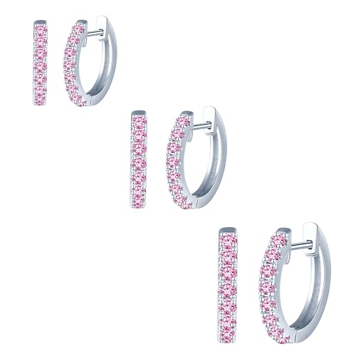 CONILOK 3 Paare Zirkonia Ohrringe Silber 925 Creolen Rosa Ohrringe Set 10,12,14MM Damen Schmuck Ohrring Set Geschenke für Frauen Freundin Mama Geburtstag Weihnachtstag Valentinstag von CONILOK