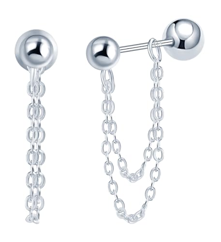 CONILOK Doppelkette Quaste Kugel Ohrringe Silber 925 Stecker Ohrstecker Ohrhänger Silber Damen Schmuck Ohrring Kleine Geschenke für Frauen Mädchen Freundin Mutter Geburtstag Weihnachtstag Valentinstag von CONILOK