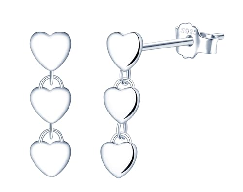 CONILOK Glatte Tandem Herz Ohrringe Silber 925 Stecker Ohrstecker Ohrhänger Silber Damen Schmuck Ohrring Kleine Geschenke für Frauen Mädchen Beste Freundin Mutter Geburtstag Weihnachtstag Valentinstag von CONILOK