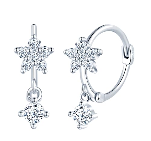 CONILOK Glitzer Zirkon Stern Ohrringe Silber 925 Creolen Ohrhänger Silber Damen Schmuck Ohrring Kleine Geschenke für Frauen Mädchen Beste Freundin Mutter Geburtstag Hochzeit Weihnachtstag Valentinstag von CONILOK