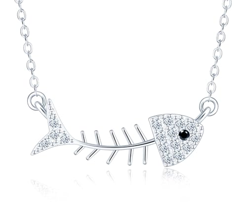 CONILOK Halskette Damen Kette Silber 925 Zirkon Transversal Fischgräte Anhänger Halsketten Personalisierter Schmuck Ketten Geschenk für Sie Frauen Freunde Mädchen Geburtstag Muttertag Weihnachtstag von CONILOK