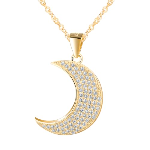 CONILOK Halskette Damen Zirkon Mond Kette Silber 925 mit Anhänger Halsketten für Frauen Mädchen Modeschmuck Funkelnd Geschenk für Sie Frau Freundin Stewardess Gold von CONILOK
