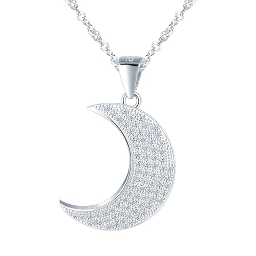 CONILOK Halskette Damen Zirkon Mond Kette Silber 925 mit Anhänger Halsketten für Frauen Mädchen Modeschmuck Funkelnd Geschenk für Sie Frau Freundin Stewardess Silber von CONILOK