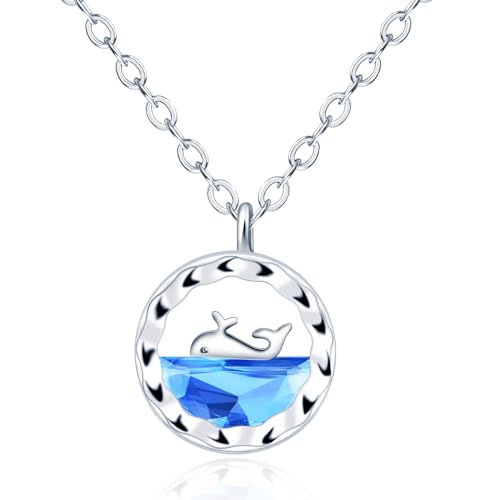 CONILOK Halskette Damen Kette Silber 925 mit Anhänger Zirkon Wale Meeresspiegel Halsketten Mode Schmuck Ketten Geschenk für Sie Frauen Freunde Mädchen Geburtstag Muttertag Weihnachtstag Blau von CONILOK