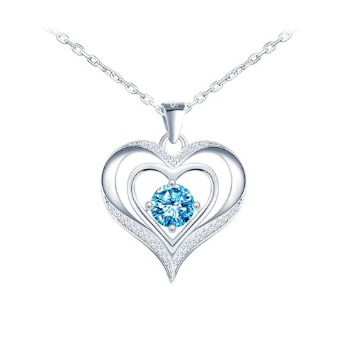 CONILOK Kette Herz Anhänger Halskette Damen Silber 925 Halsketten Zirkon Herz Blau Ketten Schmuck Liebe Geschenk für Sie Frauen Freundin Teenager Mädchen Geburtstag Muttertag Hochzeit Weihnachtstag von CONILOK