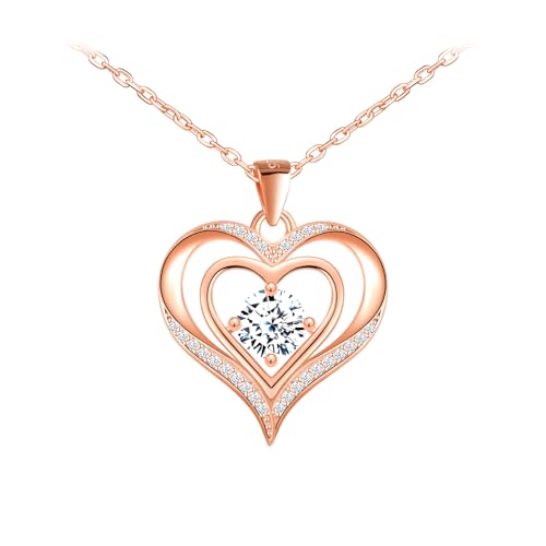 CONILOK Kette Herz Anhänger Halskette Damen Silber 925 Halsketten Zirkon Herz Rosegold Ketten Schmuck Geschenk für Sie Frauen Freundin Teenager Mädchen Geburtstag Muttertag Hochzeit Weihnachtstag von CONILOK