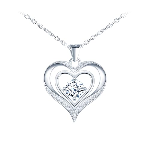 CONILOK Kette Herz Anhänger Halskette Damen Silber 925 Halsketten Zirkon Herz Silber Ketten Schmuck Liebe Geschenk für Sie Frauen Freundin Teenager Mädchen Geburtstag Muttertag Hochzeit Weihnachtstag von CONILOK