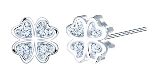 CONILOK Kleeblatt Ohrringe Silber 925 Stecker Ohrstecker Ohrhänger Silber Damen Schmuck Skelett Herz Glücksklee Ohrring Geschenke für Frauen Mädchen Freundin Mutter Geburtstag Hochzeit Weihnachtstag von CONILOK