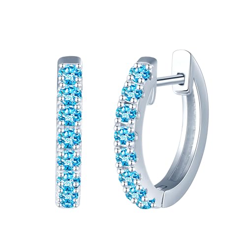 CONILOK Ohrringe Silber 925 Creolen Damen Ohrringe 12mm Ohringe Mittelgroß Zirkonia Ohrring Blau Ohrschmuck Geschenk für Sie Frauen Freundin Frau Teenager Mädchen Geburtstag Muttertag Weihnachtstag von CONILOK
