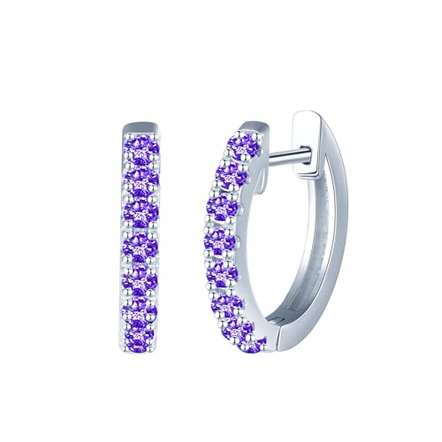 CONILOK Ohrringe Silber 925 Creolen Damen Ohrringe 10mm Ohringe Klein Zirkonia Ohrring Lila Ohrschmuck Geschenk für Sie Frauen Freundin Teenager Mädchen Geburtstag Muttertag Hochzeit Weihnachtstag von CONILOK