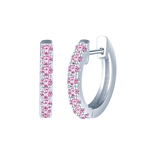 CONILOK Ohrringe Silber 925 Creolen Damen Ohrringe 10mm Ohringe Klein Zirkonia Ohrring Rosa Ohrschmuck Geschenk für Sie Frauen Freundin Teenager Mädchen Geburtstag Muttertag Hochzeit Weihnachtstag von CONILOK