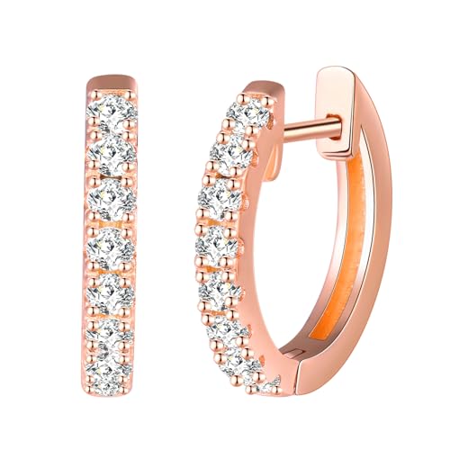 CONILOK Ohrringe Silber 925 Creolen Damen Ohrringe 14mm Ohringe Groß Zirkonia Ohrring Rosegold Ohrschmuck Geschenk für Frauen Freundin Teenager Mädchen Geburtstag Muttertag Hochzeit Weihnachtstag von CONILOK