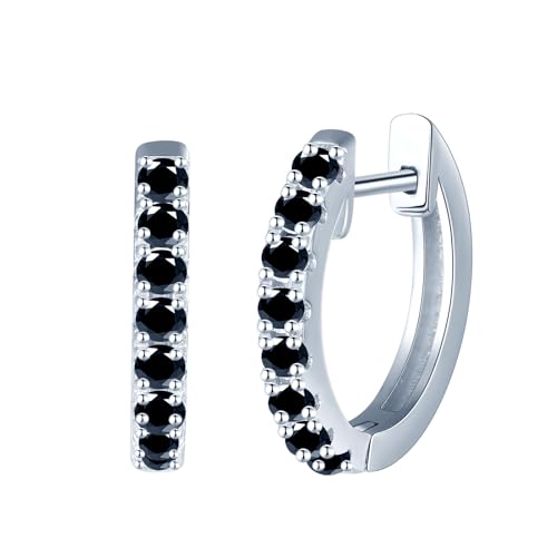 CONILOK Ohrringe Silber 925 Creolen Damen Ohrringe 12mm Ohringe Mittelgroß Zirkonia Ohrring Schwarz Ohrschmuck Geschenk für Frauen Freundin Frau Teenager Mädchen Geburtstag Muttertag Weihnachtstag von CONILOK