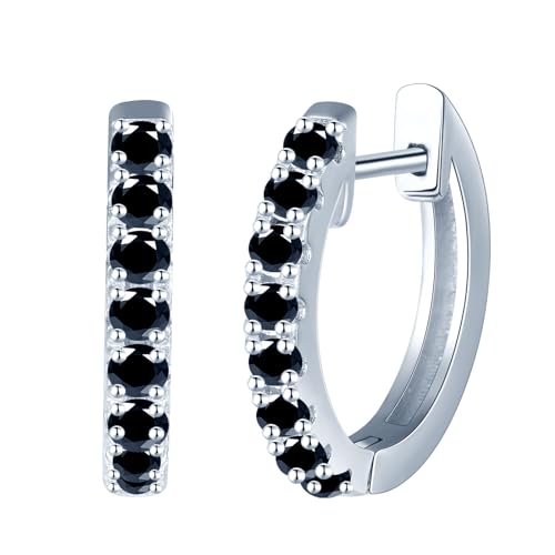 CONILOK Ohrringe Silber 925 Creolen Damen Ohrringe 14mm Ohringe Groß Zirkonia Ohrring Schwarz Ohrschmuck Geschenk für Frauen Freundin Teenager Mädchen Geburtstag Muttertag Hochzeit Weihnachtstag von CONILOK