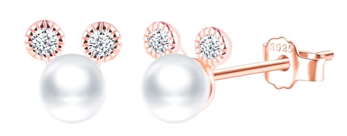 CONILOK Perlen Ohrringe Silber 925 Stecker Zirkon Bär Ohrstecker Ohrhänger Rosegold Damen Schmuck Ohrring Geschenke für Frauen Mädchen Freundin Mutter Geburtstag Hochzeit Weihnachtstag Valentinstag von CONILOK