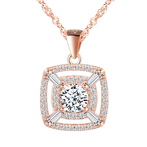 CONILOK Quadrat Zirkonia Halskette Damen, Kette Silber 925 mit Anhänger, Klassisch Glänzend Geometrische Halsketten für Frauen, Rosegold Modechmuck für Mama Frau Freundin CONILOK Quadrat Zirkonia Halskette Damen, Kette Silber 925 mit Anhänger, Klassisch Glänzend Geometrische Halsketten für Frauen, Rosegold Modechmuck für Mama Frau Freundin von CONILOK