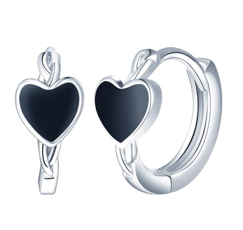 CONILOK Schwarze Herz Kette Ohrringe Silber 925 Creolen Ohrhänger Silber Damen Schmuck Ohrring Kleine Geschenke für Frauen Mädchen Beste Freundin Mutter Geburtstag Hochzeit Weihnachtstag Valentinstag von CONILOK