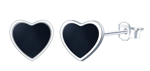 CONILOK Schwarze Herz Ohrringe Silber 925 Stecker Ohrstecker Ohrhänger Damen Schmuck Ohrring Kleine Geschenke für Frauen Mädchen Beste Freundin Mutter Geburtstag Hochzeit Weihnachtstag Valentinstag von CONILOK