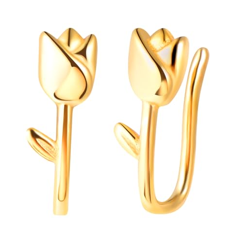 CONILOK Tulpen Ohrringe Silber 925 Stecker Ohrstecker Ohrhänger Gold Damen Schmuck Ohrring Kleine Geschenke für Frauen Mädchen Beste Freundin Mutter Geburtstag Hochzeit Weihnachtstag Valentinstag von CONILOK