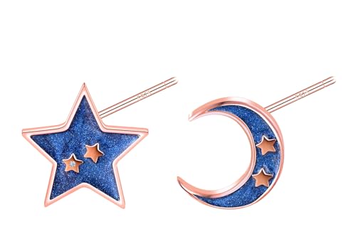 CONILOK Unsymmetrisch Ohrringe Silber 925 Stecker Mond Stern Ohrstecker Ohrhänger Blau Damen Schmuck Ohrring Geschenke für Frauen Mädchen Freundin Mutter Geburtstag Hochzeit Weihnachtstag Valentinstag von CONILOK