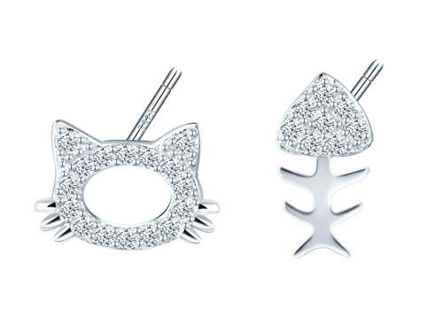 CONILOK Unsymmetrisch Ohrringe Silber 925 Stecker Ohrstecker Zirkon Katzen Fischgräte Ohrhänger Silber Damen Schmuck Ohrring Geschenke für Frauen Mädchen Freundin Geburtstag Weihnachtstag Valentinstag von CONILOK