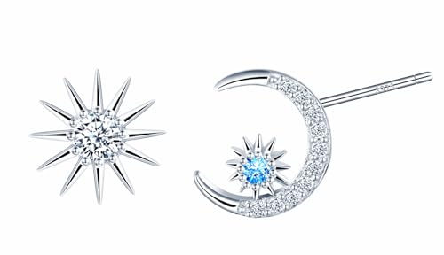 CONILOK Unsymmetrisch Ohrringe Silber 925 Stecker Ohrstecker Zirkon Mond Sonne Ohrhänger Silber Damen Schmuck Ohrring Geschenke für Frauen Mädchen Freundin Geburtstag Weihnachtstag Valentinstag von CONILOK