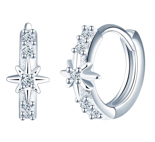 CONILOK Zirkon Achtzackiger Stern Ohrringe Silber 925 Creolen Ohrhänger Silber Damen Schmuck Ohrring Kleine Geschenke für Frauen Mädchen Freundin Mutter Geburtstag Hochzeit Weihnachtstag Valentinstag von CONILOK