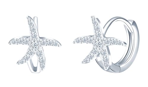 CONILOK Zirkon Groß Seestern Ohrringe Silber 925 Creolen Ohrhänger Silber Damen Schmuck Ohrring Kleine Geschenke für Frauen Mädchen Beste Freundin Mutter Geburtstag Hochzeit Weihnachtstag Valentinstag von CONILOK