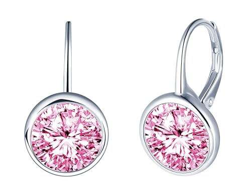 CONILOK Zirkon Ohrringe Silber 925 Creolen Ohrhänger Rosa Damen Schmuck Ohrring Kleine Geschenke für Frauen Freundin Mama Geburtstag Weihnachtstag Valentinstag Muttertag von CONILOK
