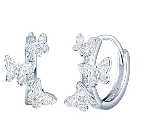 CONILOK Zirkon Schmetterling Ohrringe Silber 925 Creolen Ohrhänger Silber Damen Schmuck Ohrring Kleine Geschenke für Frauen Mädchen Beste Freundin Mutter Geburtstag Hochzeit Weihnachtstag Valentinstag von CONILOK