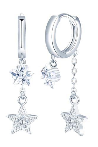 CONILOK Zirkon Stern Quasten Hänge Ohrringe Silber 925 Creolen Ohrhänger Silber Damen Schmuck Ohrring Kleine Geschenke für Frauen Mädchen Freundin Mutter Geburtstag Hochzeit Weihnachtstag Valentinstag von CONILOK