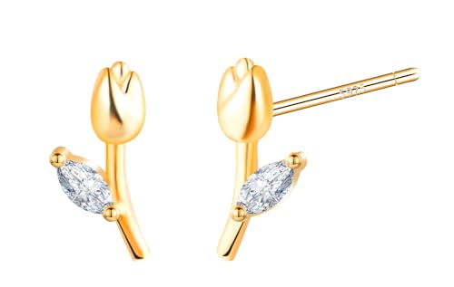 CONILOK Zirkon Tulpen Ohrringe Silber 925 Stecker Ohrstecker Ohrhänger Gold Damen Schmuck Ohrring Kleine Geschenke für Frauen Mädchen Freundin Mutter Geburtstag Hochzeit Weihnachtstag Valentinstag von CONILOK