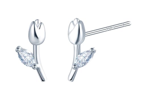 CONILOK Zirkon Tulpen Ohrringe Silber 925 Stecker Ohrstecker Ohrhänger Silber Damen Schmuck Ohrring Kleine Geschenke für Frauen Mädchen Freundin Mutter Geburtstag Hochzeit Weihnachtstag Valentinstag von CONILOK