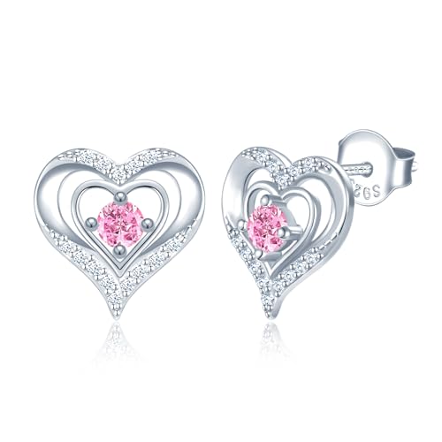 CONILOK Herz Zirkonia Ohrringe Stecker Ohrstecker Silber 925 Damen Ohrringe Rosa Schmuck Ohrring Liebes Geschenk für Sie Frauen Freundin Teenager Mädchen Geburtstag Muttertag Hochzeit Weihnachtstag von CONILOK