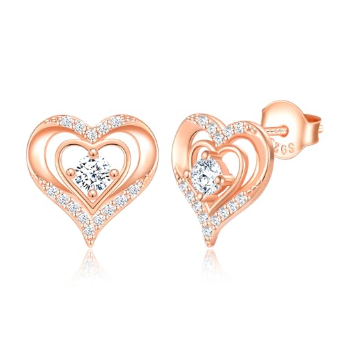 CONILOK Herz Zirkon Ohrringe Stecker Ohrstecker Silber 925 Damen Ohrringe Rosegold Schmuck Ohrring Liebes Geschenk für Sie Frauen Freundin Teenager Mädchen Geburtstag Muttertag Hochzeit Weihnachtstag von CONILOK