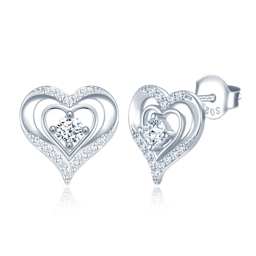 CONILOK Herz Zirkonia Ohrringe Stecker Ohrstecker Silber 925 Damen Ohrringe Silber Schmuck Ohrring Liebes Geschenk für Sie Frauen Freundin Teenager Mädchen Geburtstag Muttertag Hochzeit Weihnachtstag von CONILOK