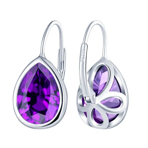 Zirkonia Tropfen Ohrringe Silber 925 Hängend,Hypoallergen Damen Ohrringe mit CZ Tränen Anhänger,Creolen Baumeln Ohrringe für Frauen Freundin Mama Ehefrau,Glänzende Ohrhänger für Braut Hochzeit Lila von CONILOK