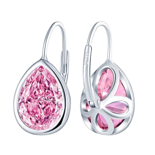 Zirkonia Tropfen Ohrringe Silber 925 Hängend,Hypoallergen Damen Ohrringe mit CZ Tränen Anhänger,Creolen Baumeln Ohrringe für Frauen Freundin Mama Ehefrau,Glänzende Ohrhänger für Braut Hochzeit Rosa von CONILOK