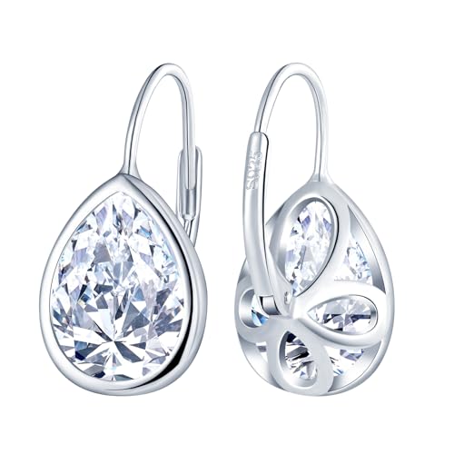 Zirkonia Tropfen Ohrringe Silber 925 Hängend,Hypoallergen Damen Ohrringe mit CZ Tränen Anhänger,Creolen Baumeln Ohrringe für Frauen Freundin Mama Ehefrau,Glänzende Ohrhänger für Braut Hochzeit Weiß von CONILOK