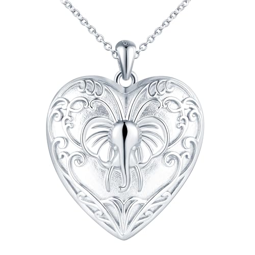 Herz Medaillon zum Öffnen für Bilder Halskette Damen Silber 925: Elefanten Foto Kette Tiere Bilder Anhänger Halskette-Mode Niedlich Amulett Schmuck-Geschenk für Frauen Mama Freundin Mädchen Silber von CONILOK