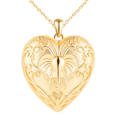 Herz Medaillon zum Öffnen für Bilder Halskette Damen Silber 925: Elefanten Foto Kette Tiere Bilder Anhänger Halskette-Mode Niedlich Amulett Schmuck-Geschenk für Frauen Mama Freundin Mädchen Gold von CONILOK