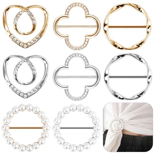 CONJURAIDE 8 Stück T Shirt Clip, Gürtelschnalle Damen Metall Schalring Tuchring Clip T-Shirt Schal Clips Perlenschal Schnalle Modische Accessoires Krawattenringe Brosche für Schal Hemd Taillenmieder von CONJURAIDE