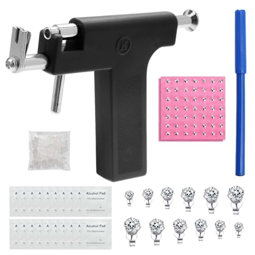 CONNECTION Ohrlochstechen Set Piercing Gun Edelstahl Ohrring Pistole mit 98 Stk Pistolennagel + 6 Stk Ohrstecker + 20 Alkohol Baumwolle Ohrlochpistole Für Mädchen Männer Für Ohr Nase Nabel Lippen von CONNECTION