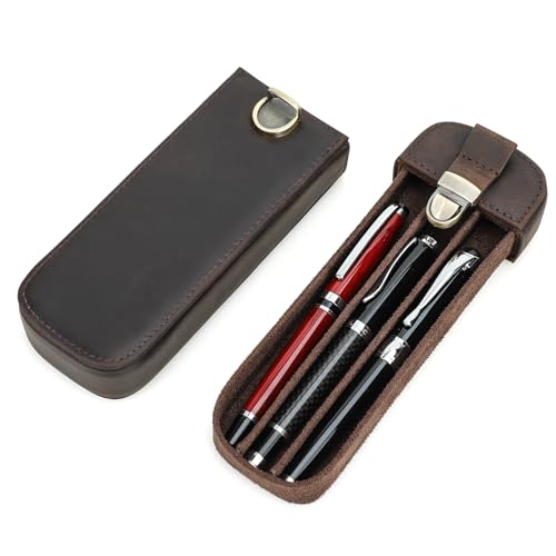 CONTACT'S FAMILY Füllfederhalteretui aus Leder mit 3 Fächern, Stift-Organizer-Etui aus Echtem Leder für 3 Stifte, Stiftaufbewahrung (Kaffee) von CONTACT'S FAMILY