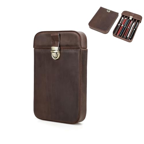 CONTACT'S FAMILY Füllfederhalteretui aus Leder mit 6 Fächern, Stift-Organizer-Etui aus Echtem Leder für 6 Stifte, Stiftaufbewahrung (Kaffee) von CONTACT'S FAMILY