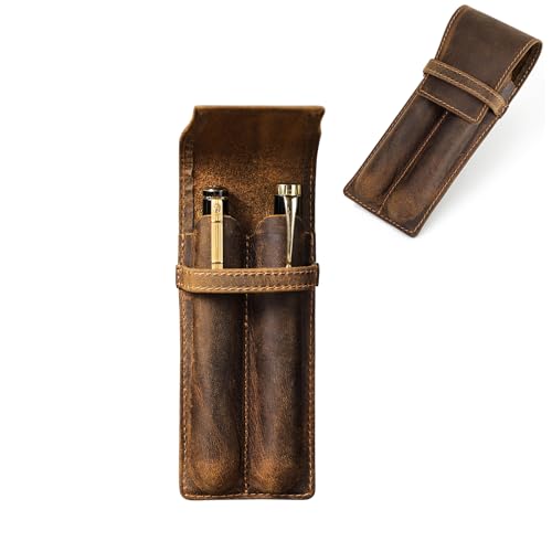 CONTACT'S FAMILY Leder-Stiftehalter, Schreibwaren-Tasche, Leder-Füllfederhalter-Hülle (Kaffee), 2 Fächer, Kaffee, Stifteetui von CONTACT'S FAMILY