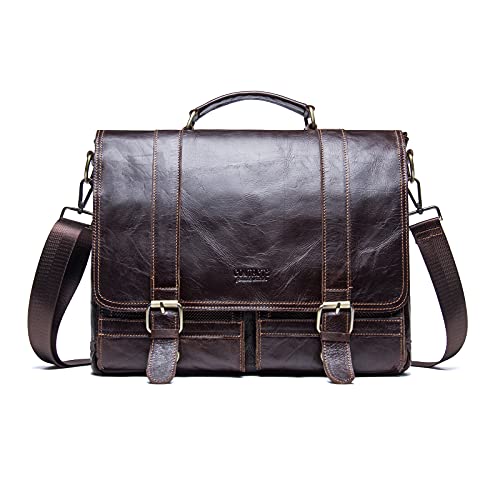 CONTACTS Echtes Leder 14 "Männer Messenger Umhängetasche Laptop Aktenkoffer Dunkler Kaffee von CONTACTS