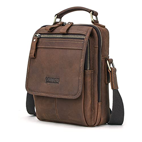 CONTACTS Echtes Leder Herren Laptop Mini Tab Messenger Crossbody Tasche Handtasche Kaffee von CONTACTS